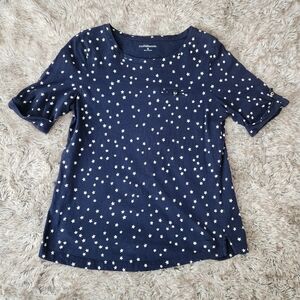 Croft & Barrow Star Print Half Sleeve Tee Navy Blue and‎ White Women's Medium